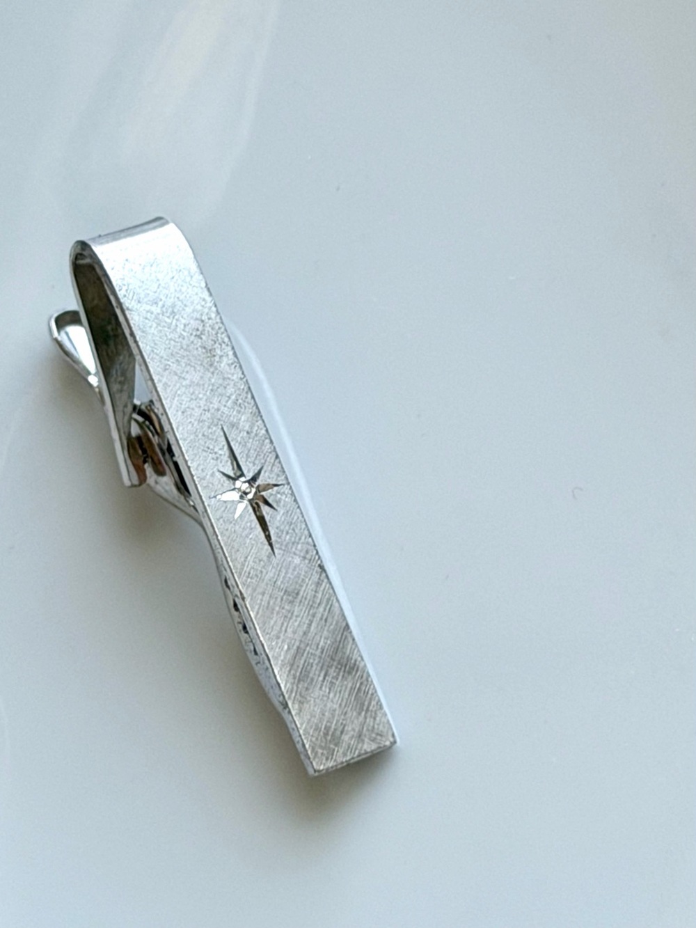 A&Z Sterling Silver Tie Clip Vintage Starburst Tie Bar Mid Century Men’s Jewelry